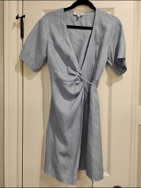 & Other Stories Pale Blue V-Neck Linen Top